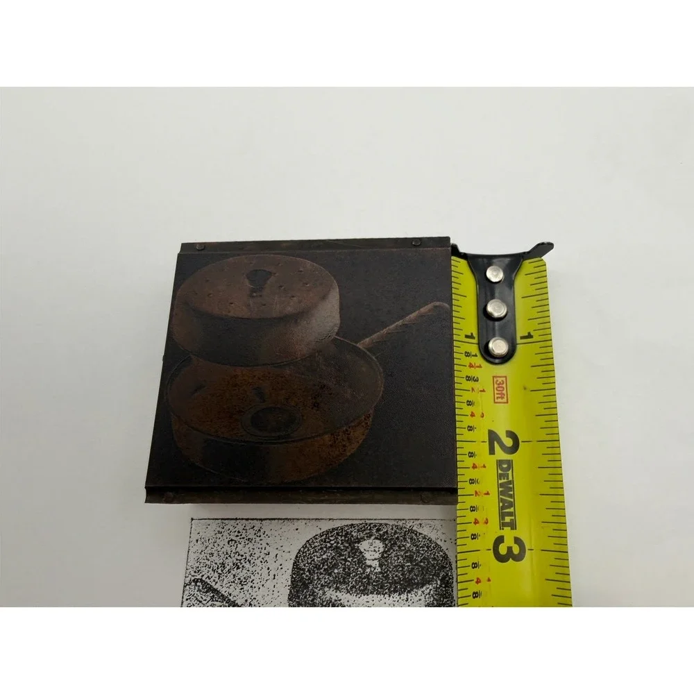 Vintage Copper Pan Printing Block Letterpress Printer's Cut Kitchen Cookware